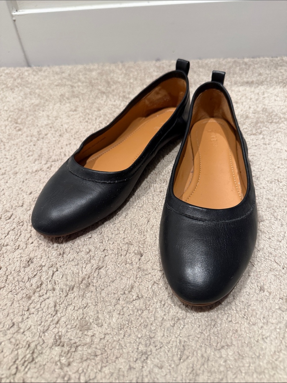 J. Crew Black Leather Ballet Flats with Tan Insole